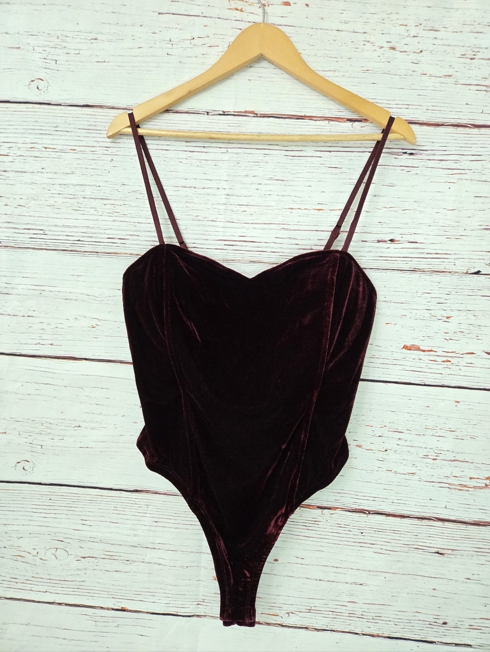 Nwt Fashion Nova Burgundy Velvet Bodysuit Adjustable Straps L